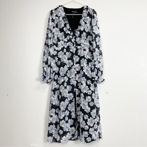 NEW En Saison Dress Womens Medium Teagan Floral Long Sleeve Midi Blue Gray NWOT